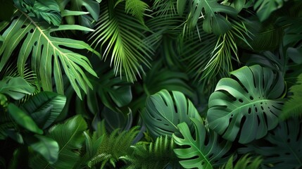 Lush Tropical Foliage Background with Vibrant Green Leaves