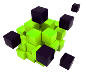 Abstract transparent background with black and green cubes