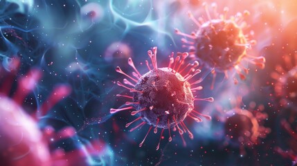 A detailed background featuring a virus particle with its complex structure, like a bacteriophage.