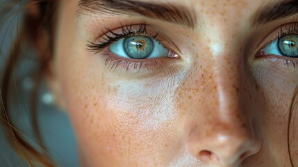 An image of a woman's face close-up, showing her problem skin.