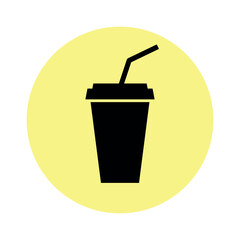 Icon of a glass with a straw for a cold drink. Fast food or cafe symbol. Cold drink, lemonade or cola designation for menu.
