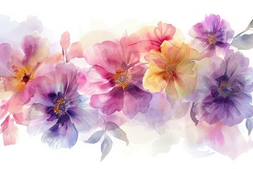 A watercolor background featuring a vibrant bouquet of spring flowers