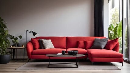 red sofa in a contemporary living room