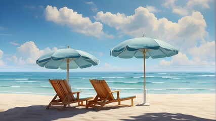 beachside chairs and umbrellas