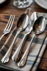 The image shows a place setting with a fork, a spoon, and a knife on a napkin