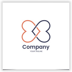 Vector red and blue logo with two hearts design template