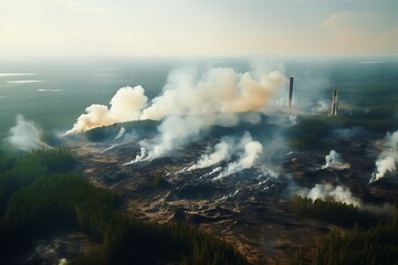 Forests in the highlands that have been burned and destroyed pollute the environment. Generative Ai