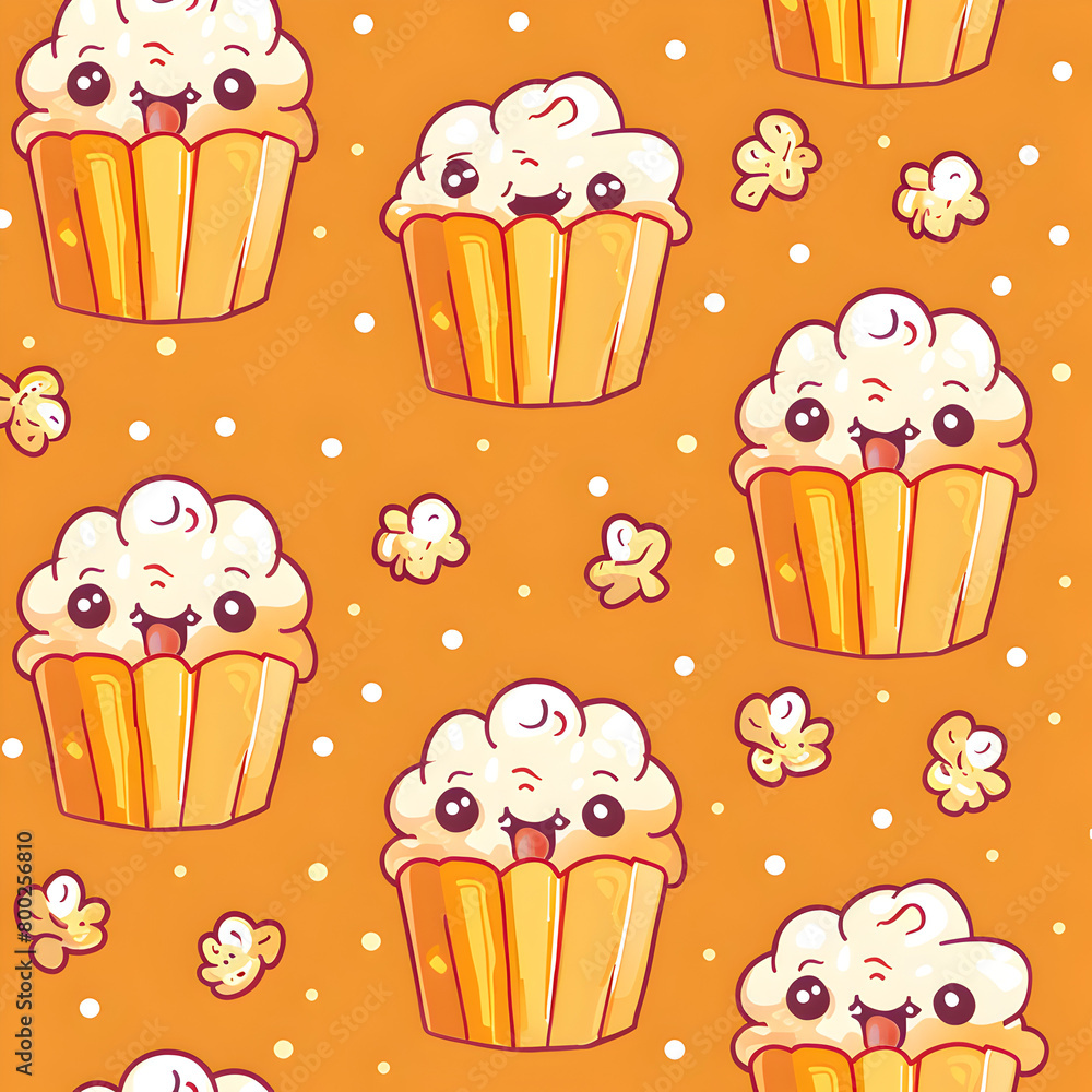 Aufkleber a pattern of cartoon cupcakes with smiling faces on them. the cupcakes are yellow and white, and the