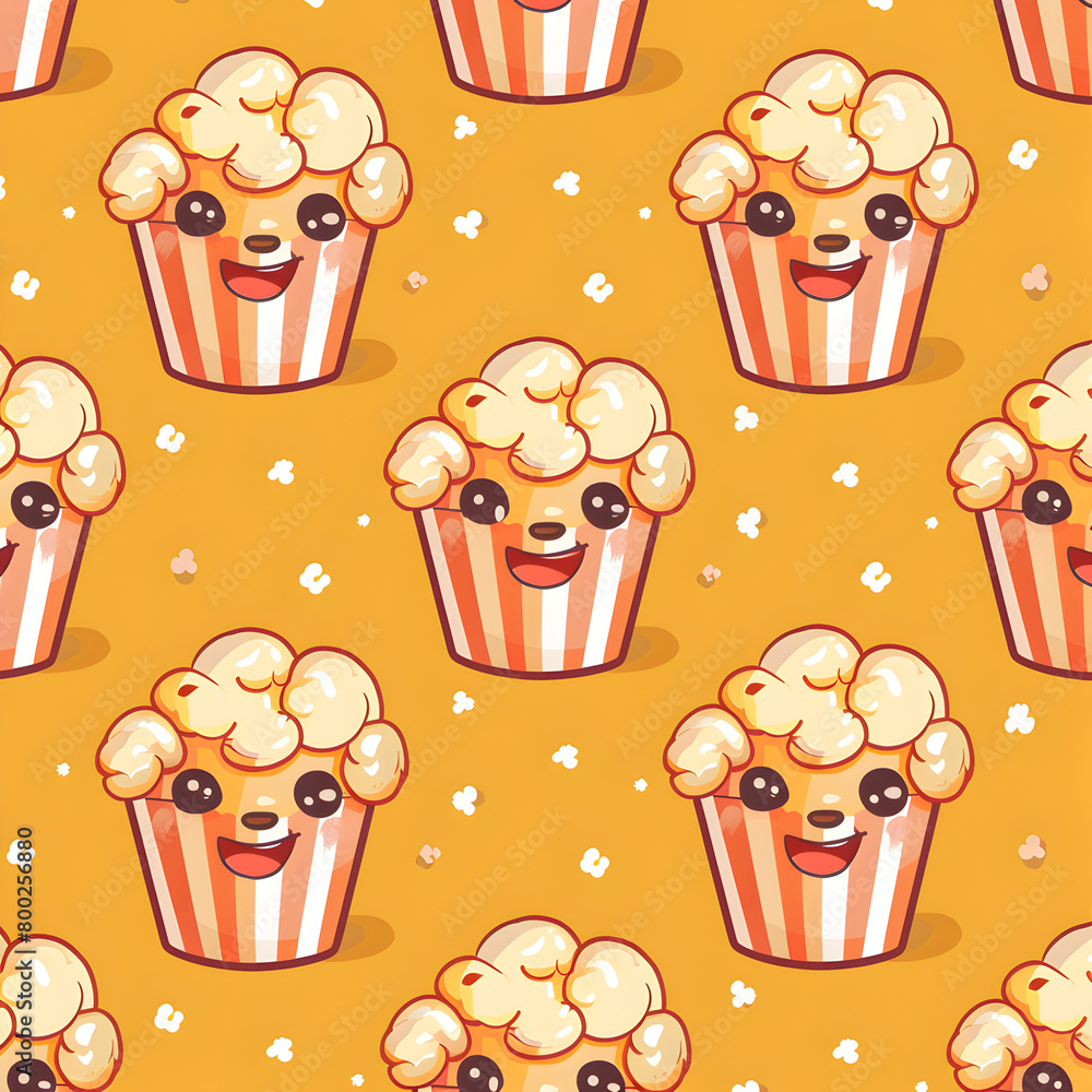 Aufkleber a pattern of cartoon cupcakes with smiling faces on them. the cupcakes are yellow and white, and the