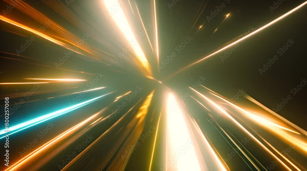 Poster abstract yellow and green light rays with sparkling bokeh on greebn background , digital video backd