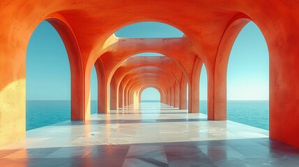 Sunlight in classic gothic architecture interior 3d render. smooth lines of building architecture. architecture of the south