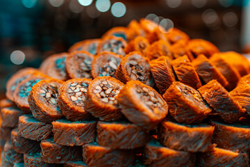 Traditional Turkish dessert kadayıf with walnuts.