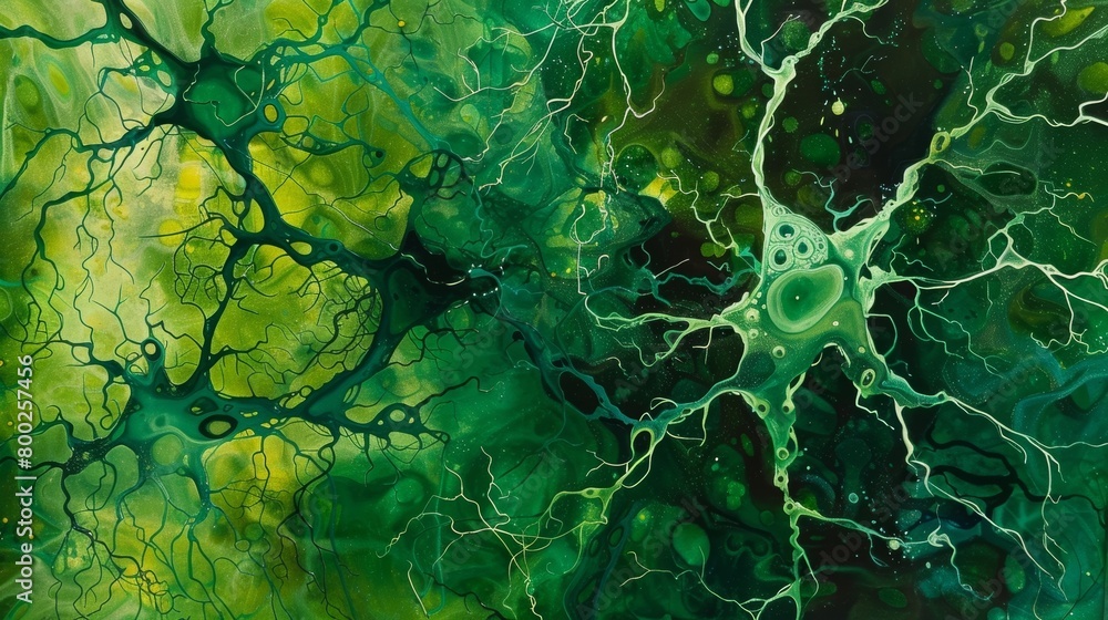 Poster a painting depicting a neural network in shades of green symbolizing the renewed connections and fun