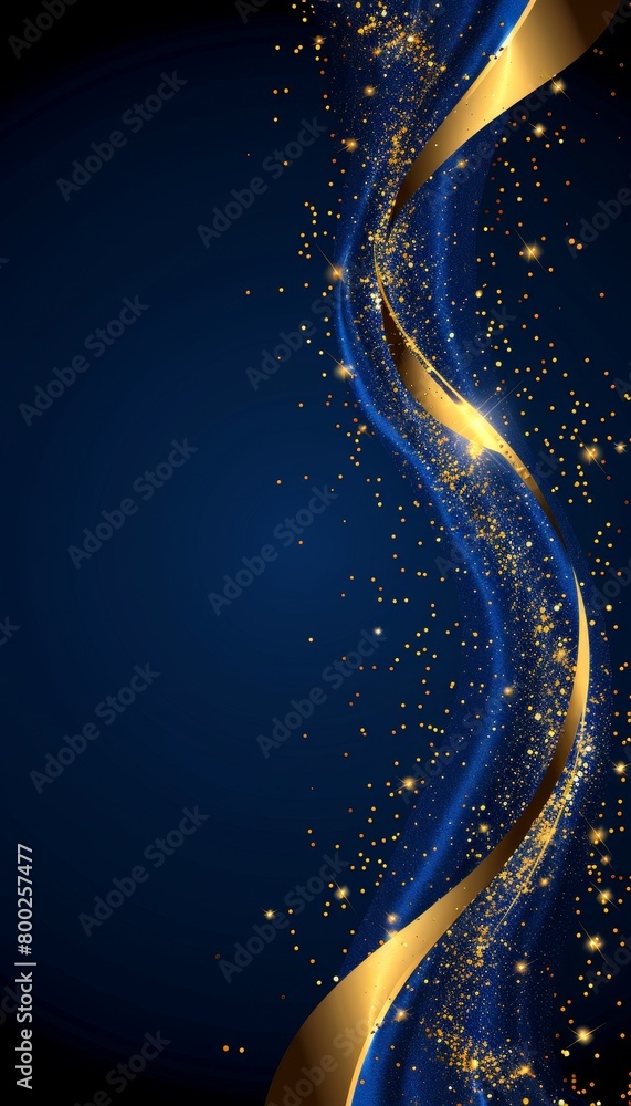 Aufkleber elegant banner featuring golden abstract layers on blue background with ample copy space