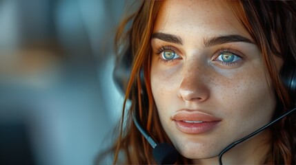 Close-up of a customer service representative with a compassionate expression, actively listening to a customer's concern over the phone, set against an isolated background with space for text
