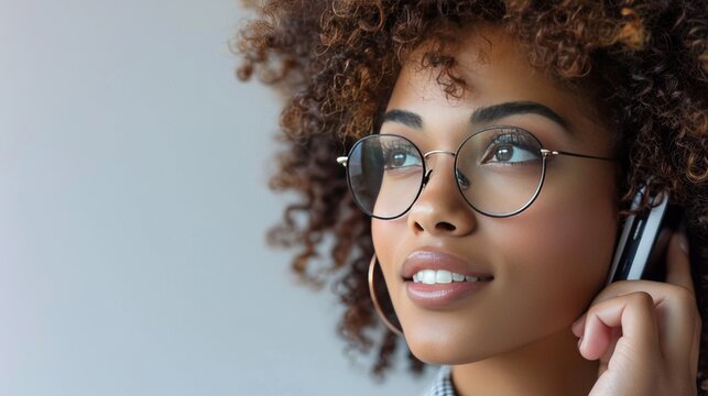 Close-up of a customer service representative with a compassionate expression, actively listening to a customer's concern over the phone, set against an isolated background with space for text