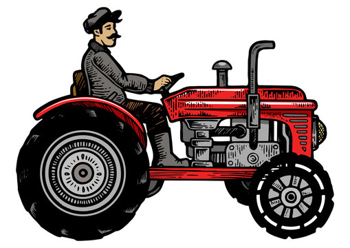 recommend clip art: Agricultural tractor color sketch line art engraving PNG illustration. Scratch board style imitation. Black and white hand drawn image.