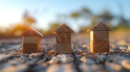 A series of upward arrows made from wooden blocks, each arrow stepping up in service quality levels, representing improvement and commitment to excellence, clear sky background for text