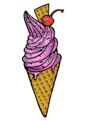 Ice cream color sketch engraving PNG illustration. Scratch board style imitation. Black and white hand drawn image.