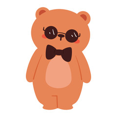 hand drawing cartoon bear wearing glasses. cute animal sticker for kids, cute animal doodle
