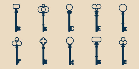 set old key vector icon logo design minimalist, vector illustration design