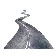 Paved road. A hand-drawn watercolor illustration. The road goes into perspective. Isolate. Designed for flyers, banners and postcards. For invitations, posters and stickers. for stickers and prints. © ANTONINA MASLOVA