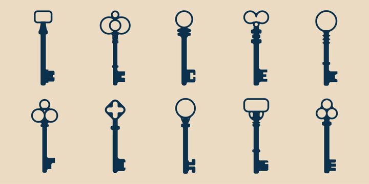 set old key vector icon logo design minimalist, vector illustration design