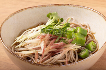 冷やし蕎麦（オクラ　ミョウガ　カイワレ　大葉）