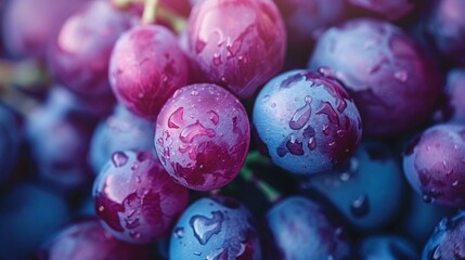 Macro shot of a bunch of purple grapes
