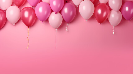 Colorful balloons on pink background