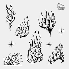 Outline Flame Set Hand Drawn Vector Image