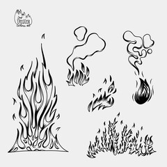 Outline Flame Set Hand Drawn Vector Image