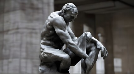 Naklejka premium The Thinker sculpture. generative.ai