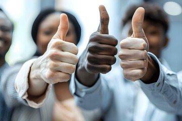Teamwork and Success: Business Professionals Showing Thumbs Up in Office. Concept Business Success, Teamwork, Thumbs Up Gesture, Office Environment, Professional Collaboration