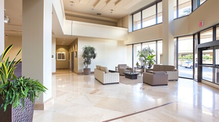 Contemporary Neutral Lobby with Natural Light AI Generated.