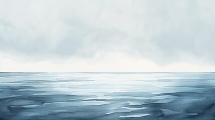 Fototapeta premium Calming watercolor of a distant horizon where the sky meets the sea, subtle shades of blue and grey evoking peace and tranquility