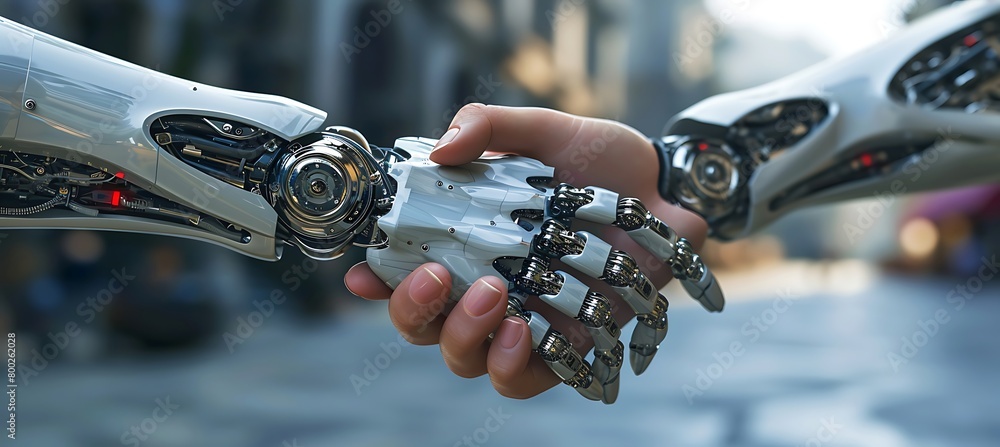 Poster embracing automation: the robotic handshake - concept of digitalization and collaboration
