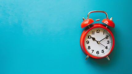 New and modern red alarm clock isolated on blue background
