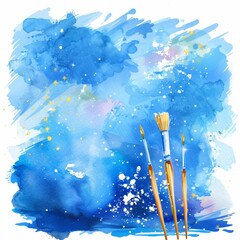 Watercolor_art_background_with_paintbrushes_and_water