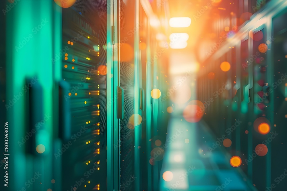 Aufkleber digital depiction of contemporary data center with network server hardware. concept technology, data