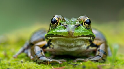 Macro shot of a green frog