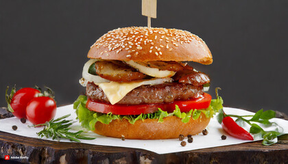 hamburger on black background