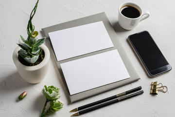 Corporate stationery set mockup at white textured paper background