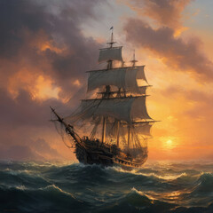 Fototapeta premium warship at sunset