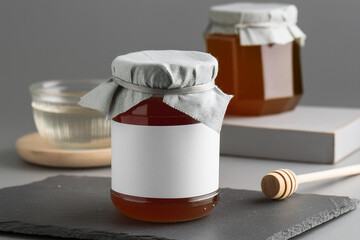 Honey jar mockup with blank label