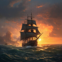 Fototapeta premium warship at sunset