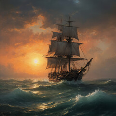 Obraz premium warship at sunset