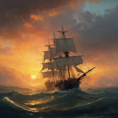 Fototapeta premium warship at sunset