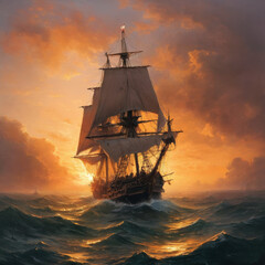 Fototapeta premium warship at sunset