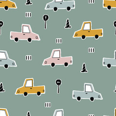Seamless Construction Zone Pattern Bright and Colorful for Fabrics, Wallpaper